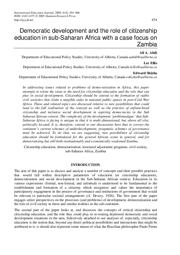 (PDF) Democratic development and the role of citizenship education in ...