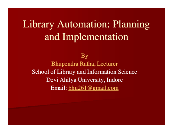 Pdf Library Automation Planning Library Automation Planning And