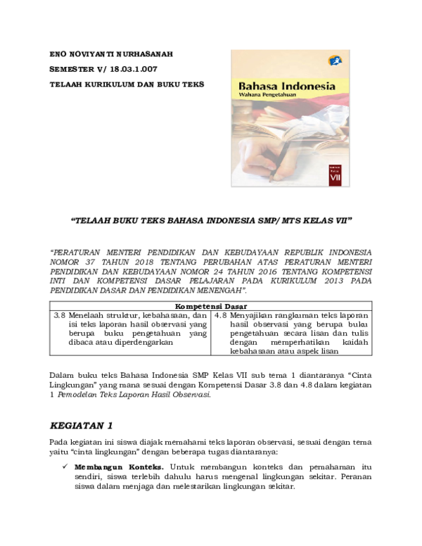 (DOC) &quot;TELAAH BUKU TEKS BAHASA INDONESIA SMP/ MTS KELAS