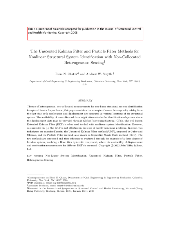 (PDF) The unscented Kalman filter and particle filter methods for ...