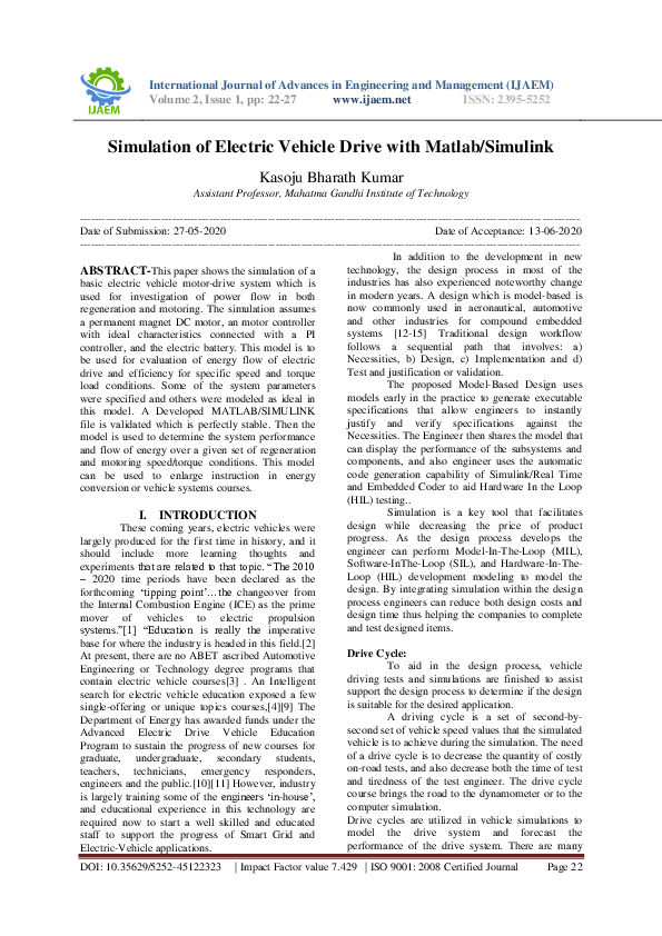 (PDF) Simulation of Electric Vehicle Drive with Matlab/Simulink