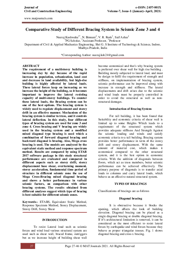 (PDF) Comparative Study of Different Bracing System in Seismic Zone 3 and 4