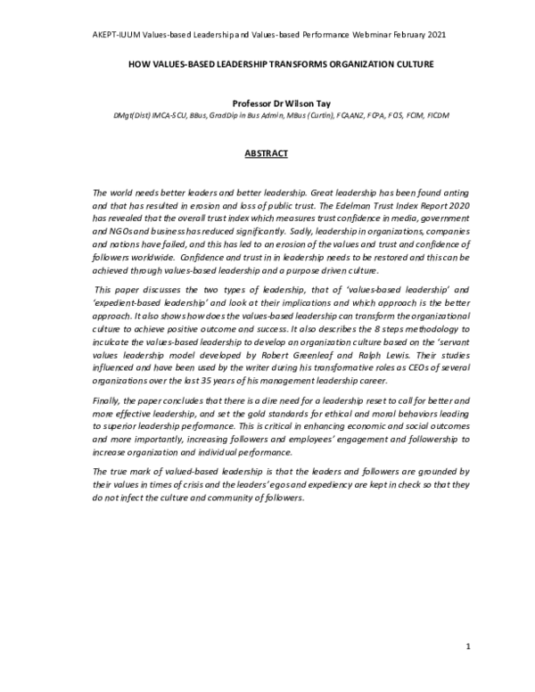 (PDF) AKEPT-IIUM Values-Based Leadership and Values-based Performance ...