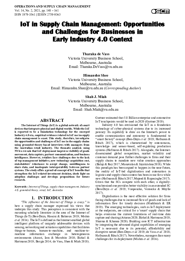 (PDF) IoT in Supply Chain Management: Opportunities and Challenges for ...