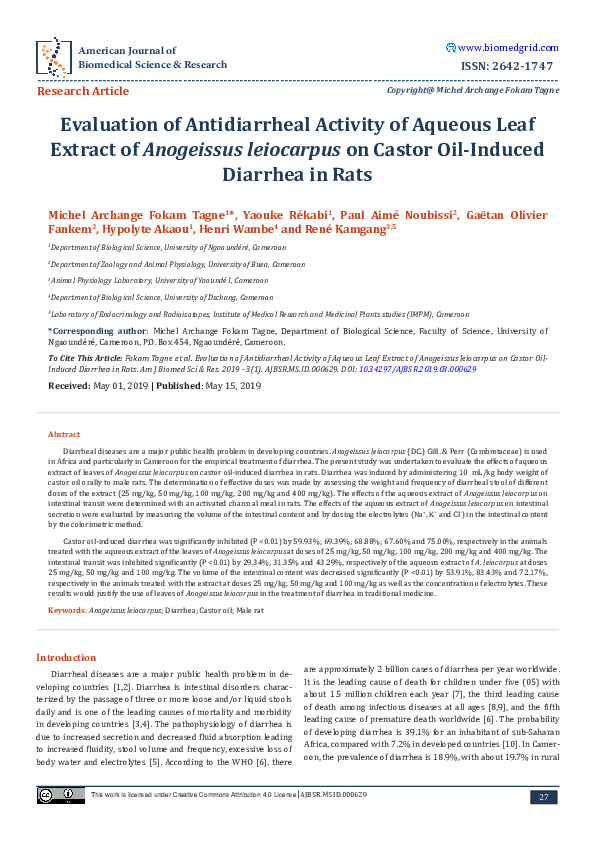 (PDF) Evaluation of Antidiarrheal Activity of Aqueous Leaf Extract of ...