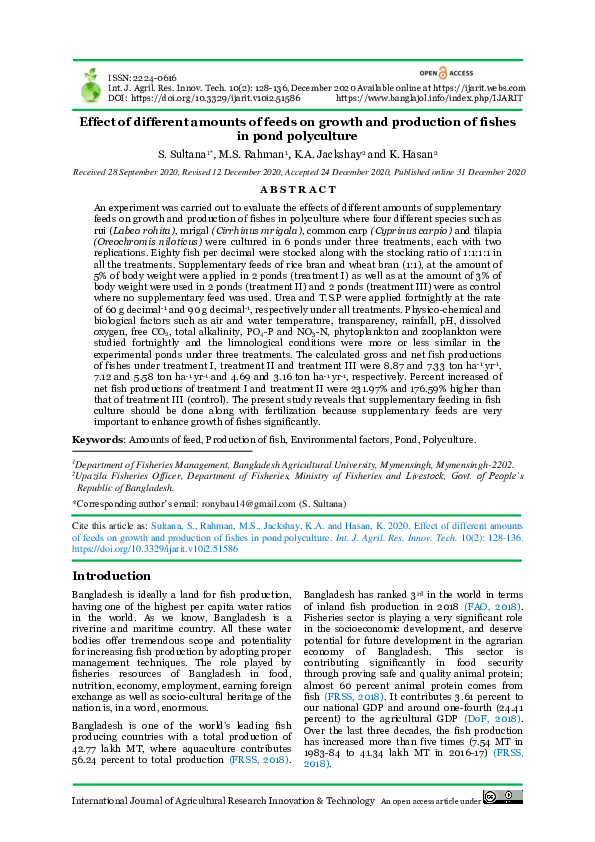 (PDF) Effect of different amounts of feeds on growth and production of ...