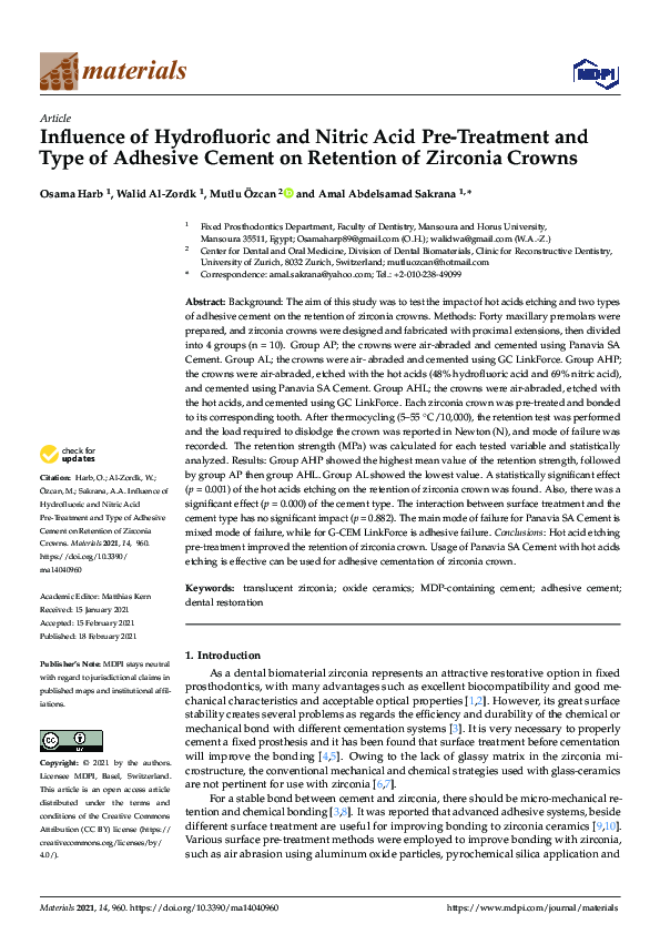 (PDF) Influence of Hydrofluoric and Nitric Acid PreTreatment and Type