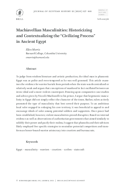 Pdf Machiavellian Masculinities Historicizing And Contextualizing The Civilizing Process In Ancient Egypt Ellen Morris Academia Edu