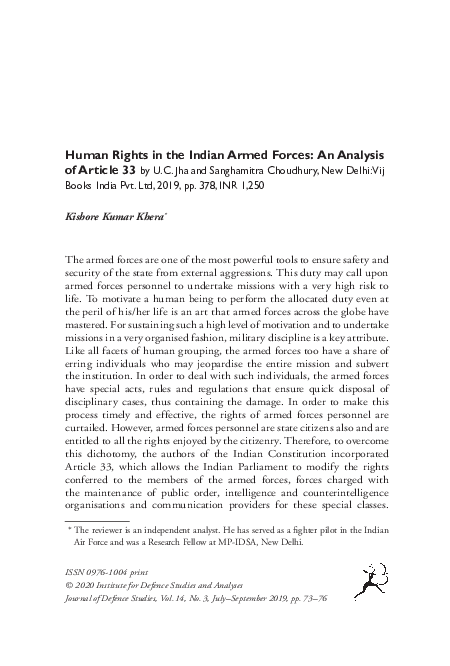 (PDF) Human Rights in the Indian Armed Forces: An Analysis of Article 33
