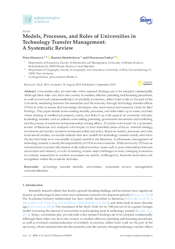 (PDF) Models, Processes, and Roles of Universities in Technology ...