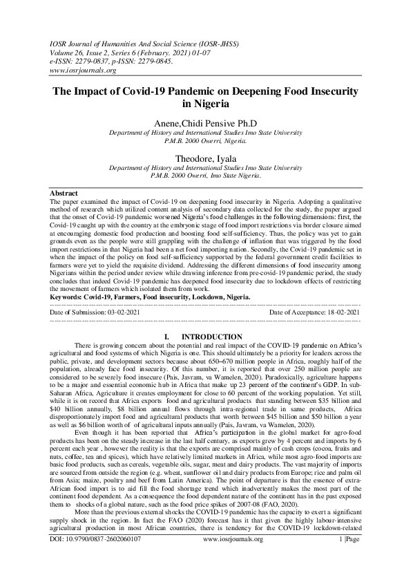 (PDF) The Impact of Covid-19 Pandemic on Deepening Food Insecurity in ...