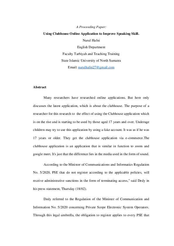 (PDF) A Proceeding Paper: Using Clubhouse Online Application to Improve ...