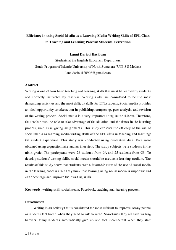 (PDF) Efficiency in using Social Media as a Learning Media Writing ...