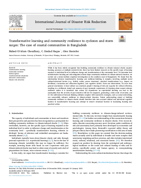 (PDF) Transformative learning and community resilience to cyclones and ...