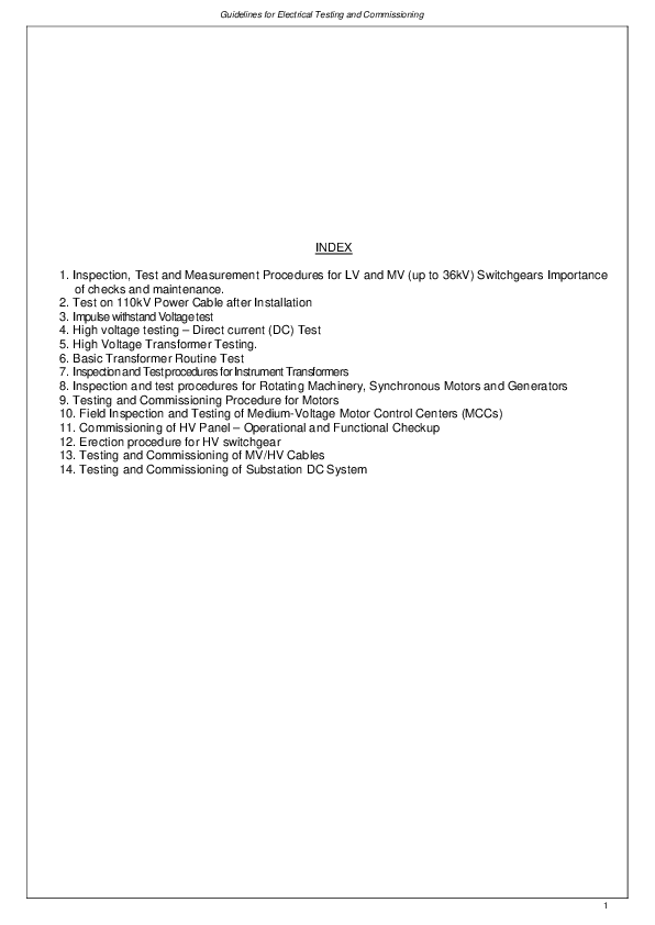 (PDF) Guidelines for Electrical Testing and Commissioning Commissioning