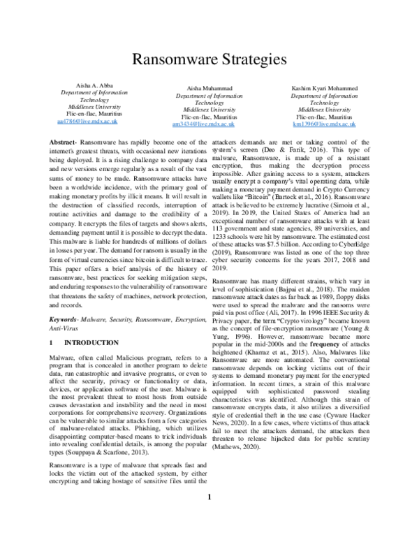 (PDF) Ransomware Strategies
