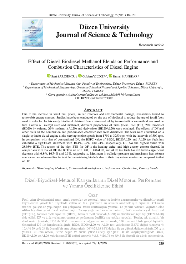 (PDF) Effect of Diesel-Biodiesel-Methanol Blends on Performance and ...