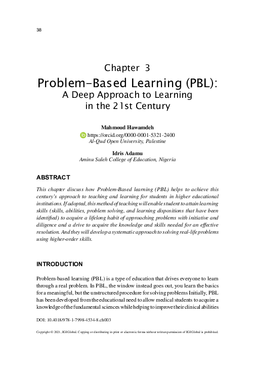 (PDF) Problem Based Learning (PBL) a deep Approach to Learning in 21 st ...