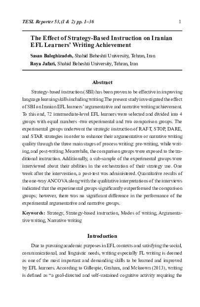 (PDF) The Effect of Strategy-Based Instruction on Iranian EFL Learners ...