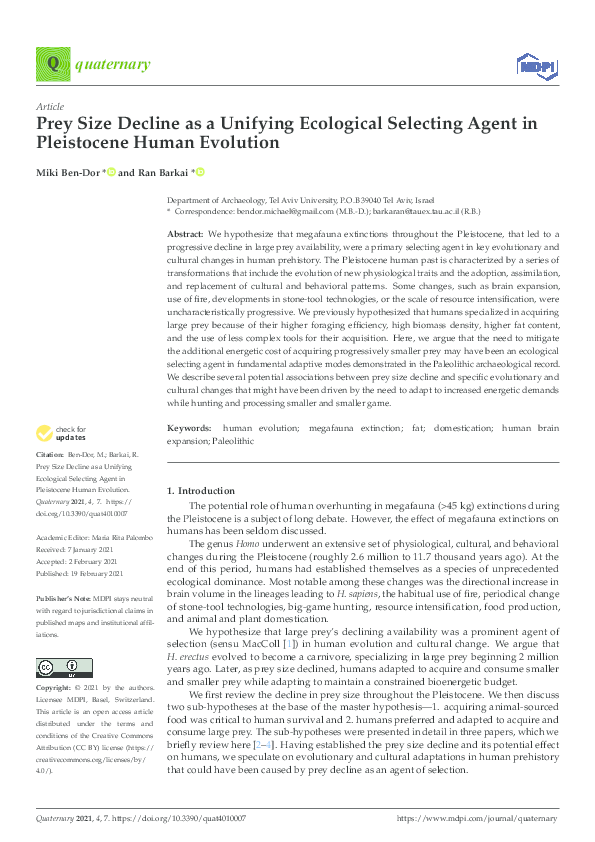  pdf prey size decline as a unifying ecological selecting agent in