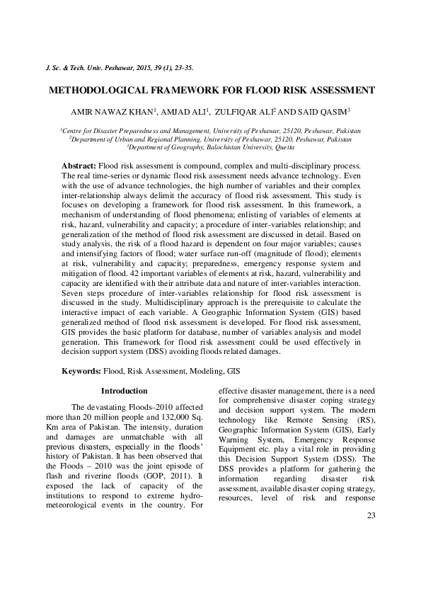 (PDF) Methodological Framework for Flood Risk Assessment