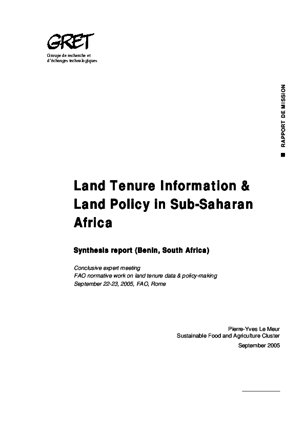(PDF) Land Tenure Information and Land Policy in Sub-Saharan Africa