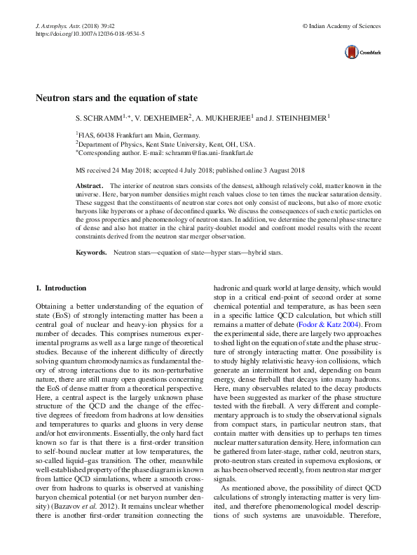 (PDF) Neutron stars and the equation of state