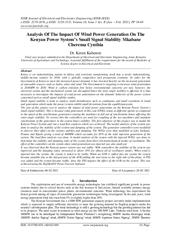 (PDF) Analysis Of The Impact Of Wind Power Generation On The Kenyan ...
