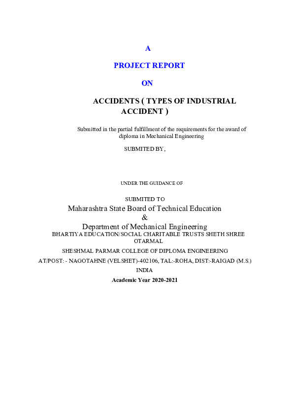 (PDF) A PROJECT REPORT ON ACCIDENTS ( TYPES OF INDUSTRIAL ACCIDENT