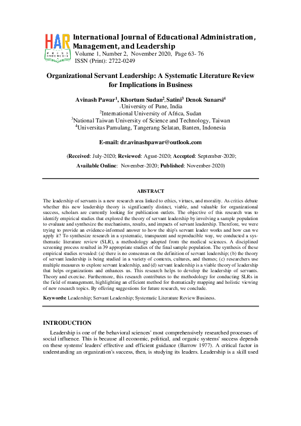 (PDF) Organizational Servant Leadership: A Systematic Literature Review ...