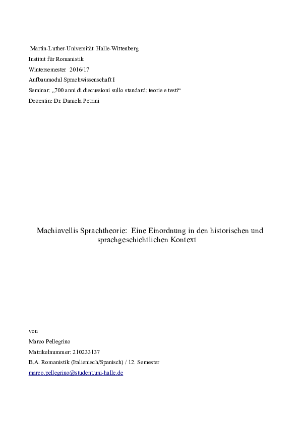 Einordnung In Den Historischen Kontext (PDF) Machiavellis Sprachtheorie: Eine Einordnung in den historischen