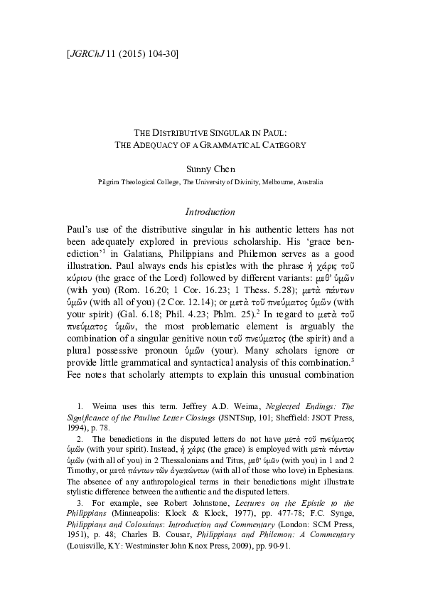  PDF The Distributive Singular In Paul The Adequacy Of A Grammatical 