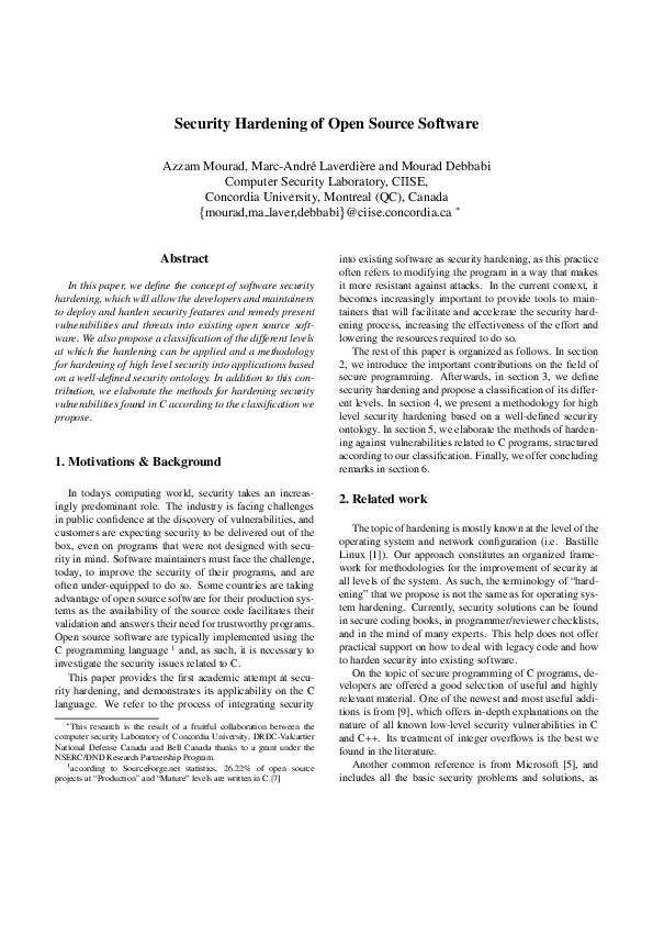 (PDF) Security hardening of open source software