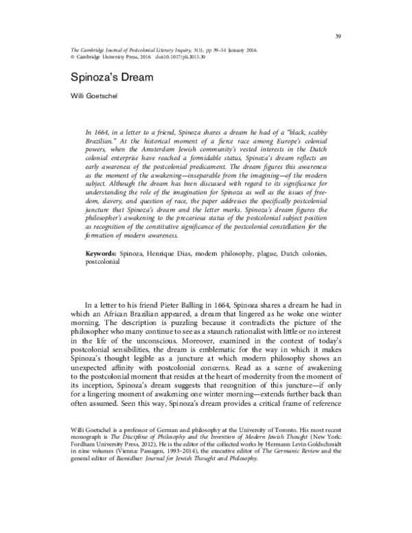 PDF) Spinoza’s Dream | Willi Goetschel - Academia.edu