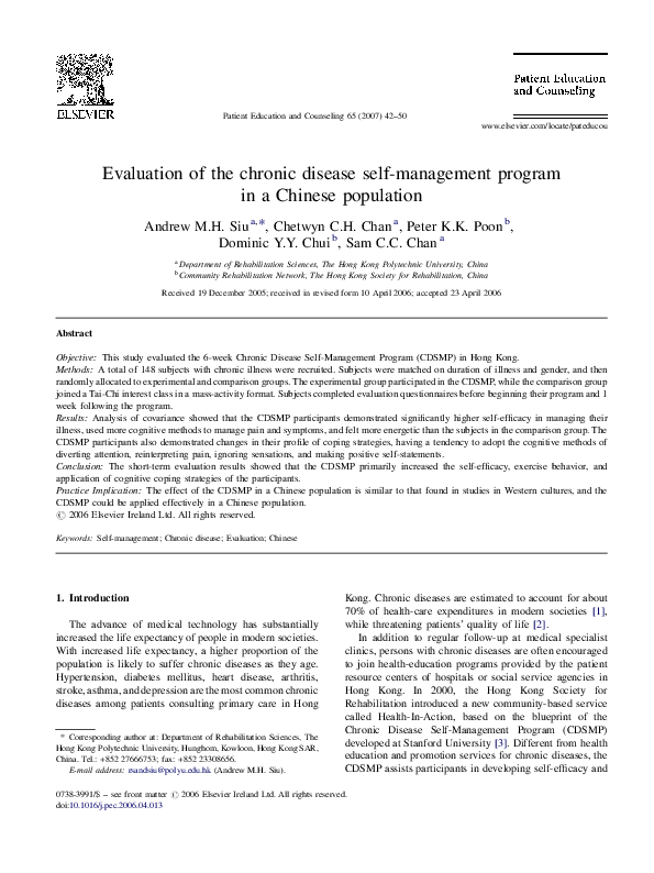 (PDF) Evaluation of the chronic disease self-management program in a ...