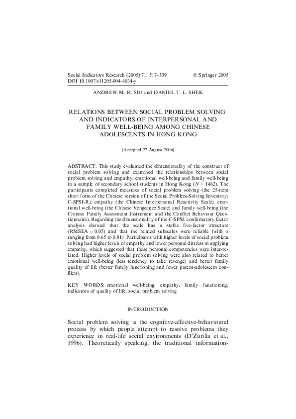 (PDF) RELATIONS BETWEEN SOCIAL PROBLEM SOLVING AND INDICATORS OF ...
