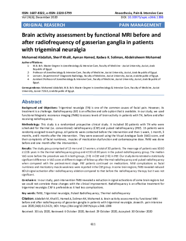 (PDF) Brain activity assessment by functional MRI before and after ...