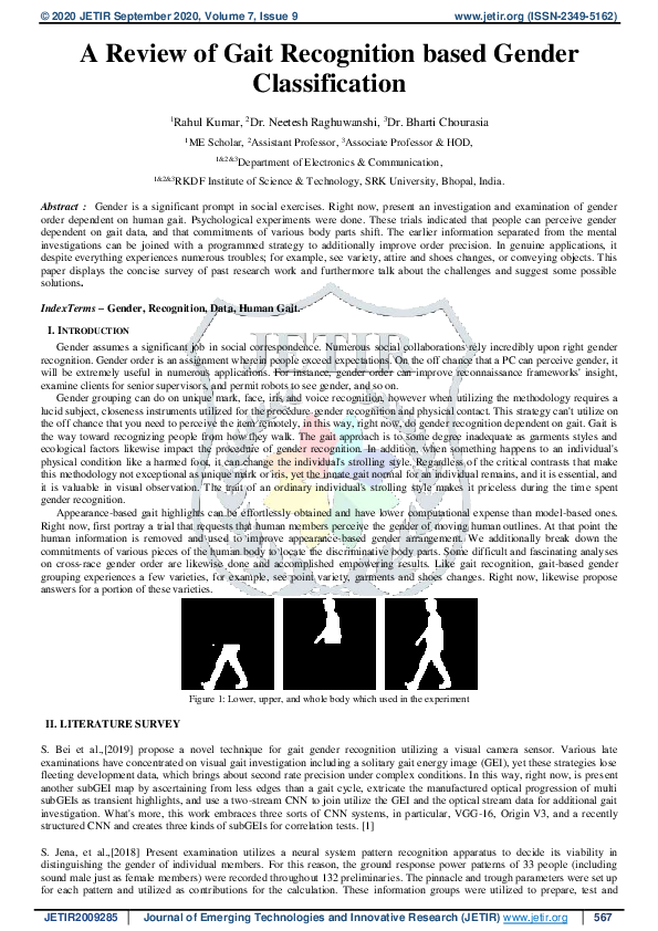 (PDF) A Review of Gait Recognition based Gender Classification