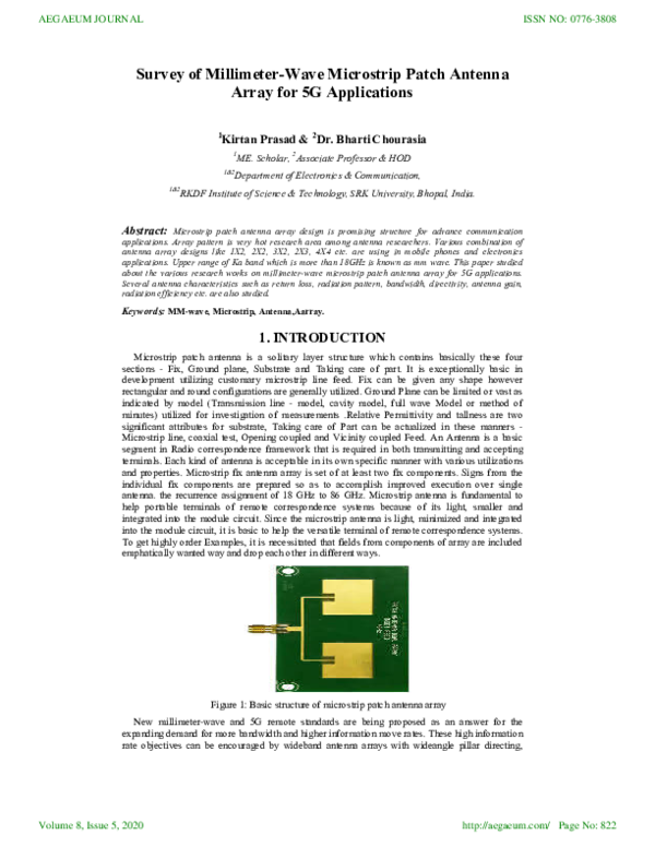 (PDF) Survey of MillimeterWave Microstrip Patch Antenna Array for 5G