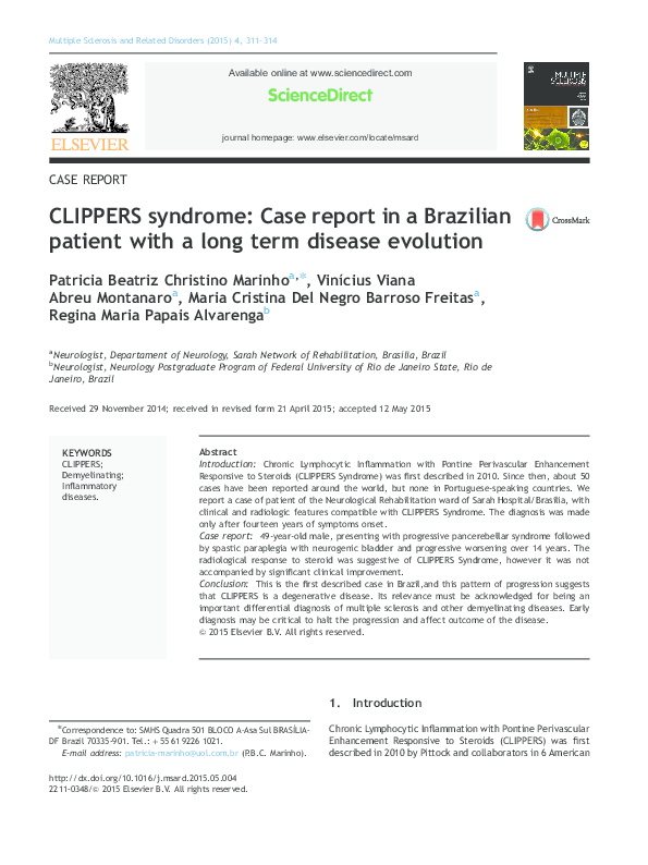 (PDF) CLIPPERS syndrome Case report in a Brazilian patient with a long term disease evolution