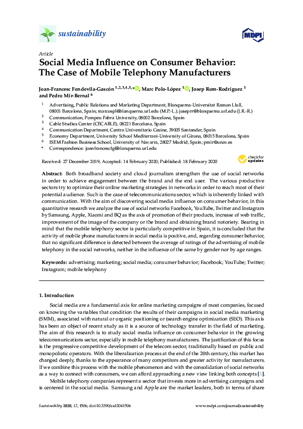 (PDF) Social Media Influence on Consumer Behavior: The Case of Mobile ...