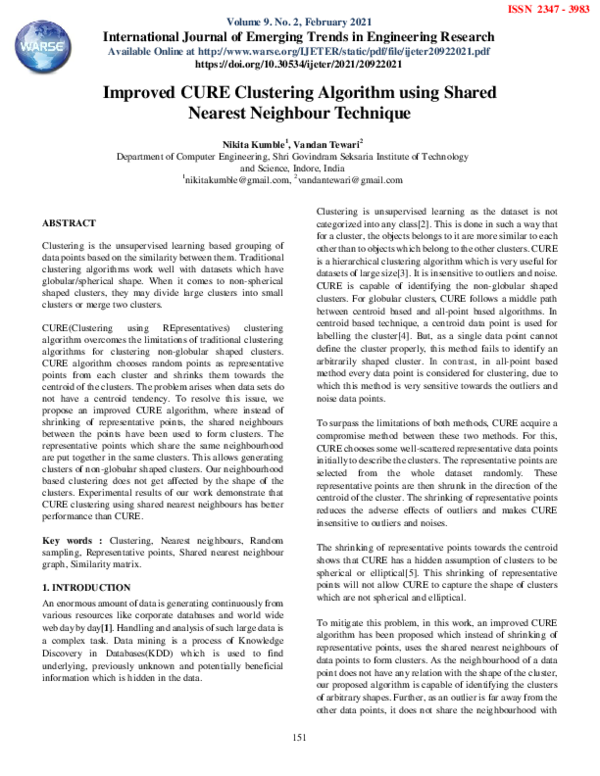 (PDF) Improved CURE Clustering Algorithm using Shared Nearest Neighbour ...