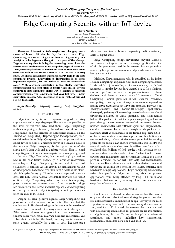 (PDF) Edge Computing Security with an IoT device