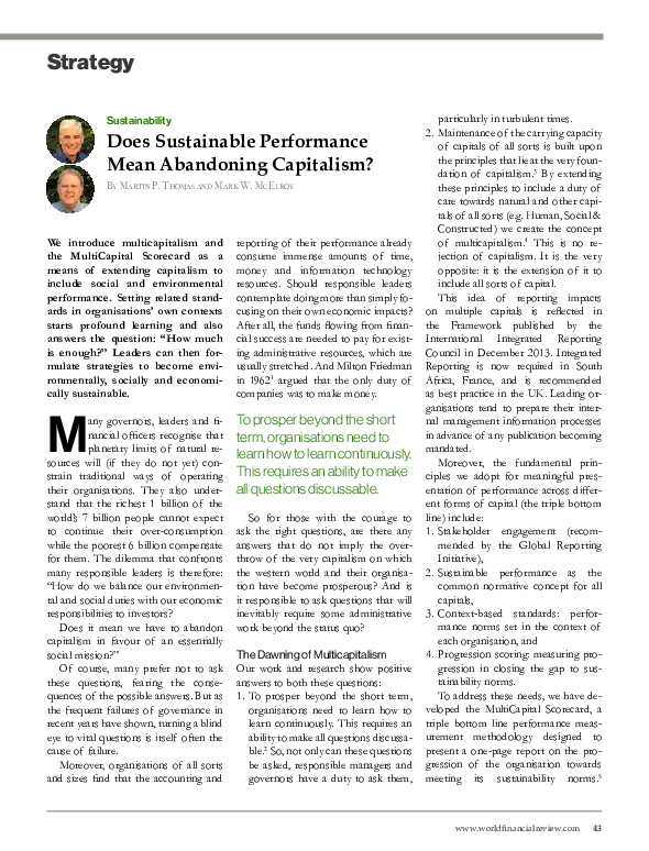 (PDF) Does Sustainable Performance Mean Abandoning Capitalism?