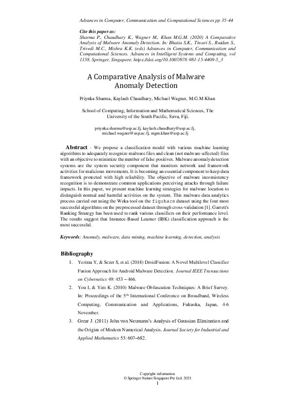 (PDF) A Comparative Analysis of Malware Anomaly Detection