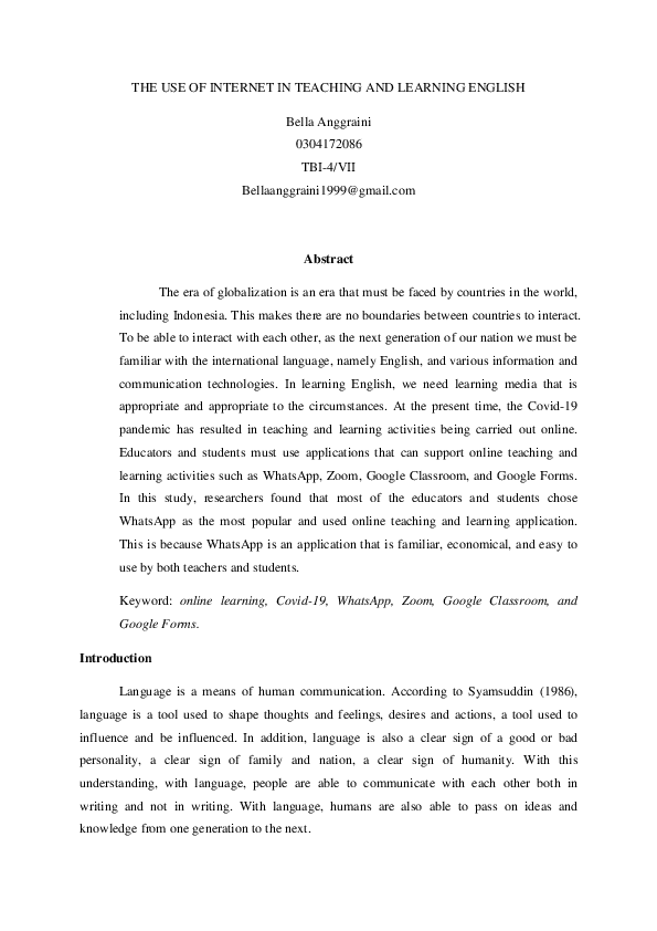 (PDF) THE USE OF INTERNET IN TEACHING AND LEARNING ENGLISH