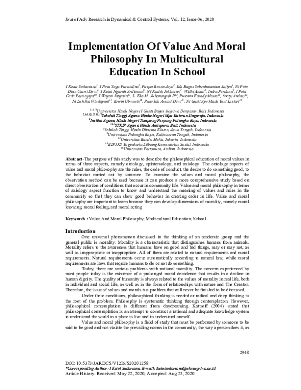 (PDF) Implementation Of Value And Moral Philosophy In Multicultural ...