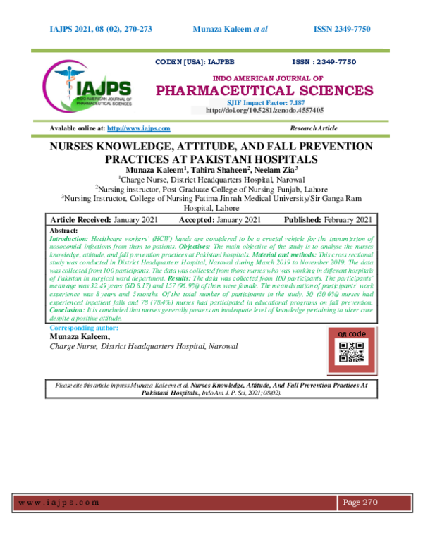 (PDF) NURSES KNOWLEDGE, ATTITUDE, AND FALL PREVENTION PRACTICES AT ...