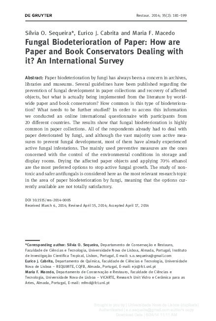 (PDF) Fungal Biodeterioration of Paper: How are Paper and Book ...