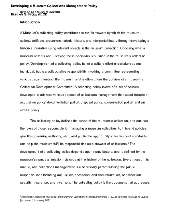 (DOC) Developing a Museum Collections Management Policy